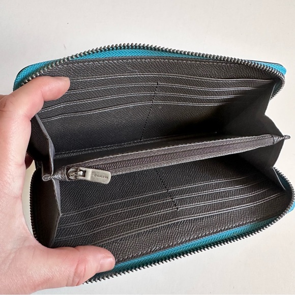 COACH Metallic Teal Accordion Zip Wallet - Picture 3 of 4